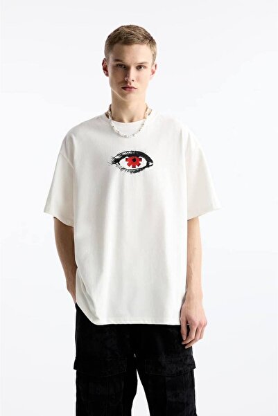 CLASSY.MODA Unisex White Oversize T-Shirt Printed Relaxed Fit Casual Streetwe...