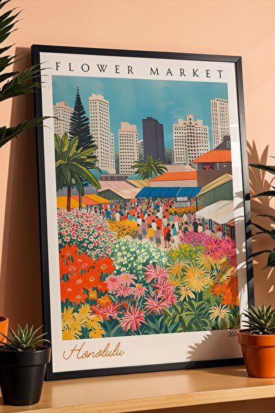 Saturn Honolulu Hawaii Framed Painting Aesthetic Wall Decor for Travel Enthus...