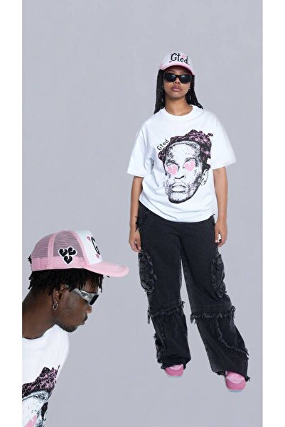 CLASSY.MODA Unisex Λευκό Υπερμεγέθη Μπλουζάκι με Στάμπα Άνετη Γραμμή Καθημερι...