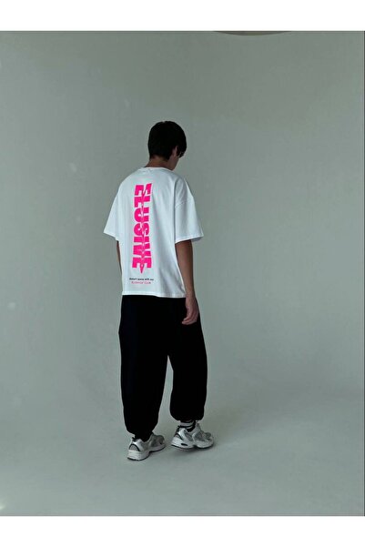 CLASSY.MODA Unisex Λευκό Υπερμεγέθη Μπλουζάκι με Στάμπα Άνετη Γραμμή Καθημερι...