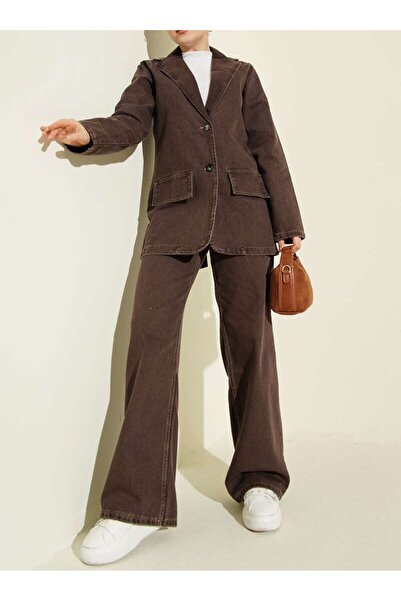 Burcia Double-Breasted Collar Buttoned Denim Double Suit