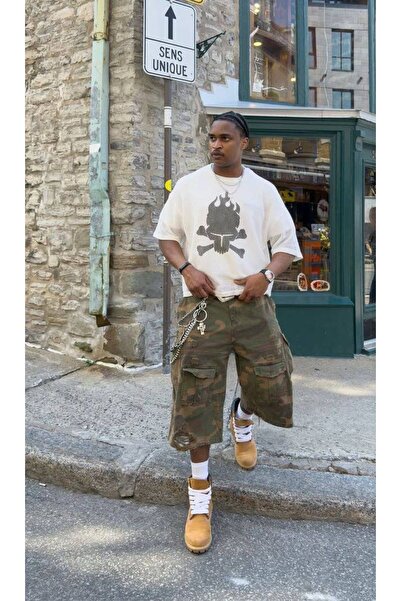 CLASSY.MODA Unisex Λευκό Υπερμεγέθη Μπλουζάκι με Στάμπα Άνετη Γραμμή Καθημερι...