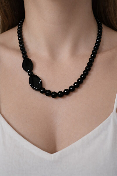 best bioenerji taş terapi Onyx & Black Agate Natural Stone Necklace 8mm
