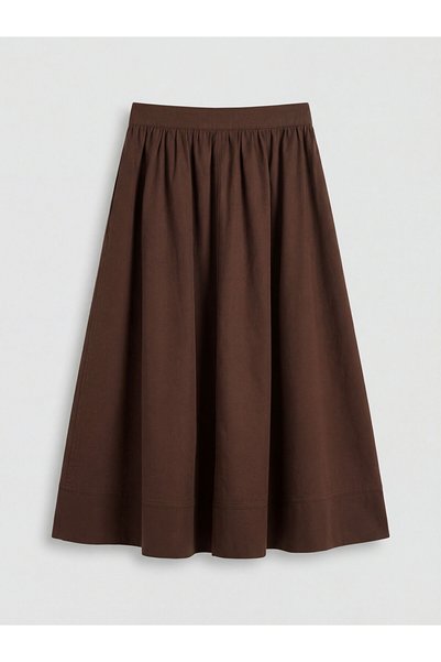 LC Waikiki Ozmarka New Season High Waist Ruched Poplin Flared Skirt
