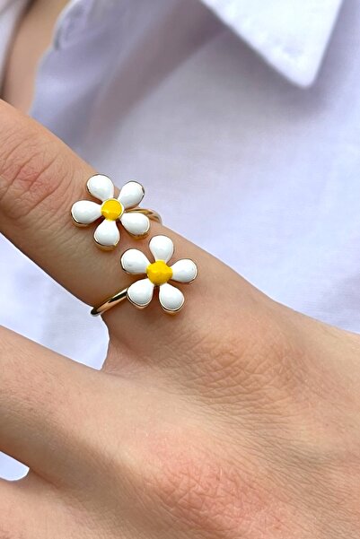 TAKIPORT Adjustable Double Flower Ring with Daisy Motif – Elegant and Suitabl...