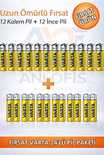 ANI OFİS KIRTASİYE A K 24’lü Pil Seti 12 AA + 12 AAA Uzun Ömürlü - Büyük Avan...