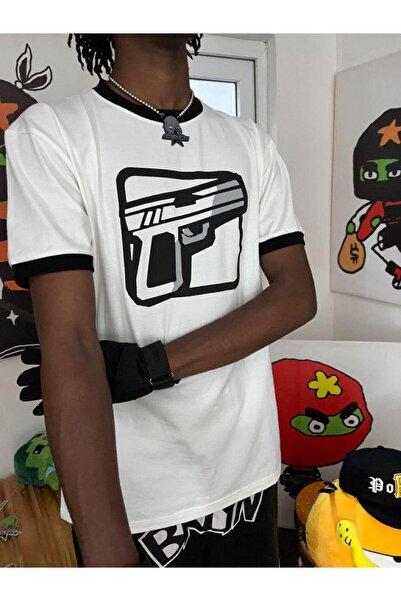 CLASSY.MODA Unisex Λευκό Υπερμεγέθη Μπλουζάκι με Στάμπα Άνετη Γραμμή Καθημερι...