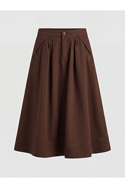 LC Waikiki Ozmarka New Season High Waist Ruched Poplin Flared Skirt