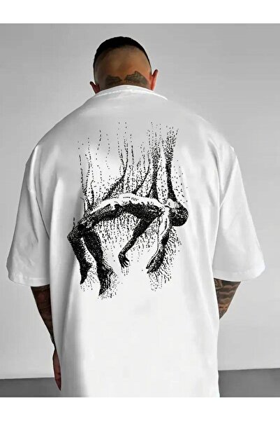 CLASSY.MODA Unisex Λευκό Υπερμεγέθη Μπλουζάκι με Στάμπα Άνετη Γραμμή Καθημερι...