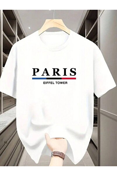 CLASSY.MODA Unisex Λευκό Υπερμεγέθη Μπλουζάκι με Στάμπα Άνετη Γραμμή Καθημερι...