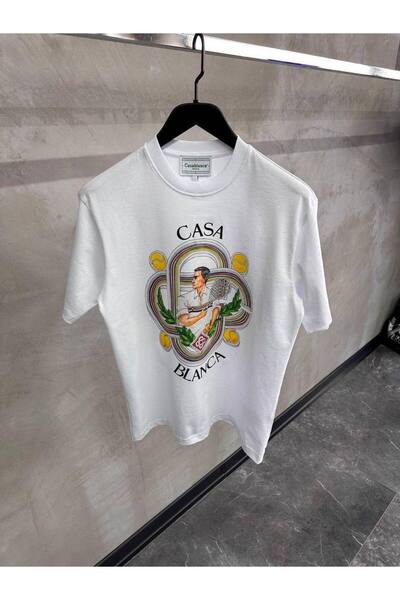 CLASSY.MODA Unisex Λευκό Υπερμεγέθη Μπλουζάκι με Στάμπα Άνετη Γραμμή Καθημερι...