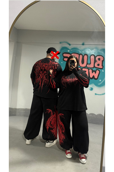 Bluff Büyük Beden Kırmızı Oversize Gotik Tişört