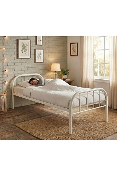 SAHABA هيكل سرير، سرير معدني مفرد 190 سم طول × 90 سم عرض، مزود بلوح أمامي ولو...