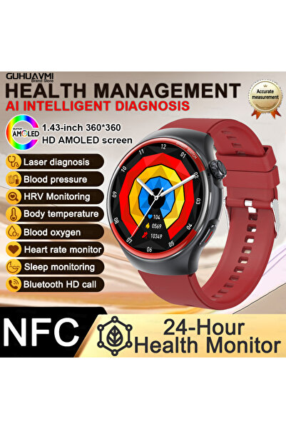 Choice5 Built in NFC Red Sapphire Glass Laser Detection Health Smartwatch Men...