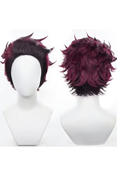 Butic Anime Cosplay Tanjiro Kamado Demon Slayer Peruk Kimetsu No Yaiba Sentet...