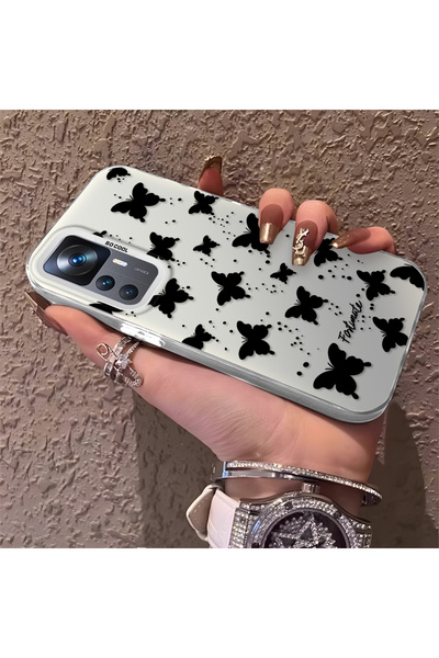 Hontinga حافظة هاتف Mi 12T Pro متوافقة مع السيليكون ذات حافة على شكل فراشة صغ...