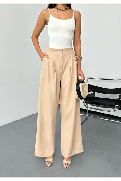 QUASAR Fashion New Season Woven Fabric Double Buttoned Extra Wide Leg Palazzo...