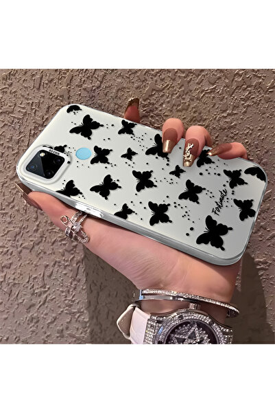 Hontinga حافظة هاتف Realme C21Y متوافقة مع السيليكون ذات حافة على شكل فراشة ص...