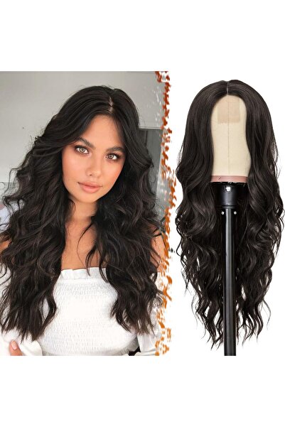 OEM Long, wavy wig, synthetic hair, dark brown
