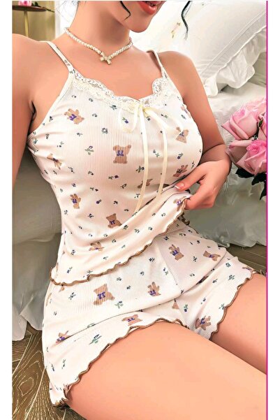 Nightlight Kadın Ayıcık Desenli Askılı Şortlu Pijama Takımı