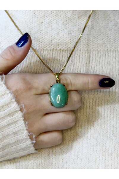 esha قلادة نسائية أصلية من الحجر الطبيعي العقيق الأخضر مع سلسلة 45 سم euk36ya