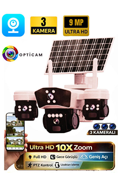 Opticam 95WS WİFİ Güneş Enerjili 3+3+3 MP Solar Güvenlik Kamerası,360 Derece ...