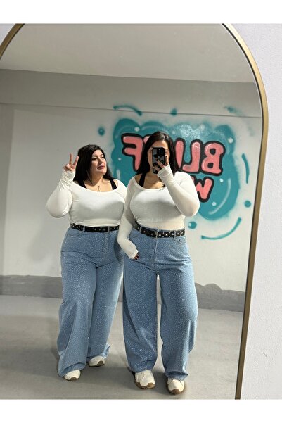 Bluff Büyük Beden Buz Mavi Taşlı Baggy