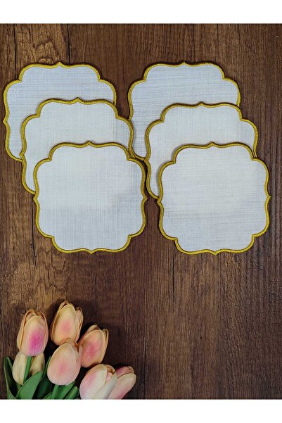 NESTURE SARI Nakışlı Beyaz Kumaş İşlemeye Uygun Linen Keten Etamin Kumaş Kahv...