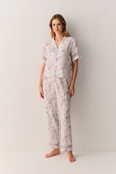 SUWEN Lilac Gömlek Yaka Pijama Takımı