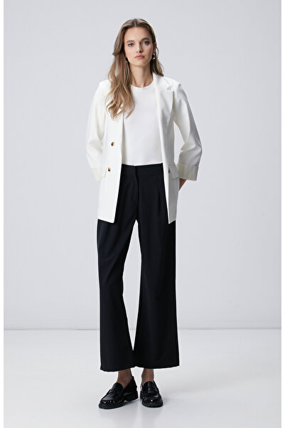Network Siyah Geniş Paça Beli Lastikli Pantolon