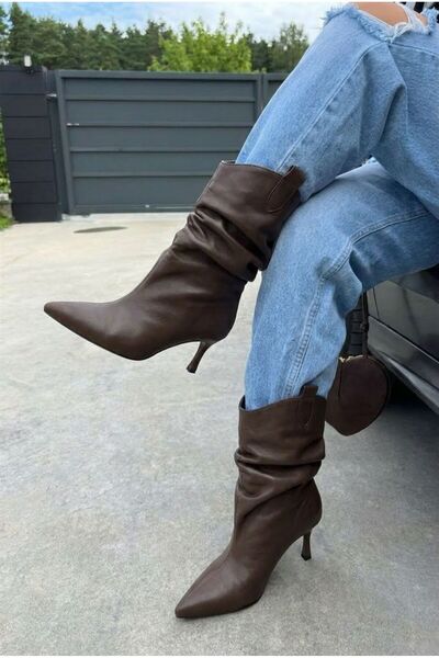 I Love Shoes Veluxe Kadın Topuklu Bot Acıkahve Mat Deri