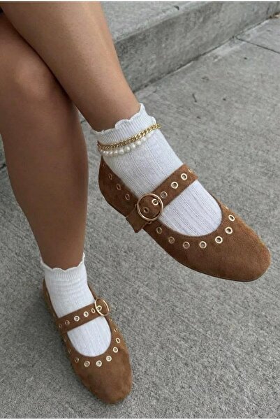 I Love Shoes Balerini Dorin pentru femei, din piele intoarsa maro, cu detalii...