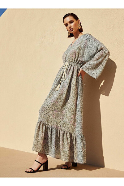 FAV فستان قفطان ماكسي مطبوع برباط أمامي