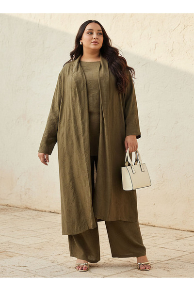 Ulla Popken Longline Floral Jacquard Open Front Shrug