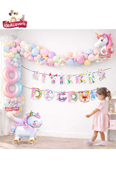 BKMC PARTY Комплект за рожден ден с колела Unicorn – изтеглящ се фолиен балон...