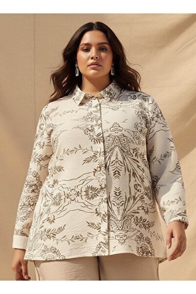 Ulla Popken قميص مطبوع من الفسكوز بقصة مريحة