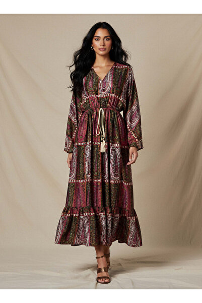 FAV Kaftan Maxi Tie-Up Detail Dress with Paisley Print
