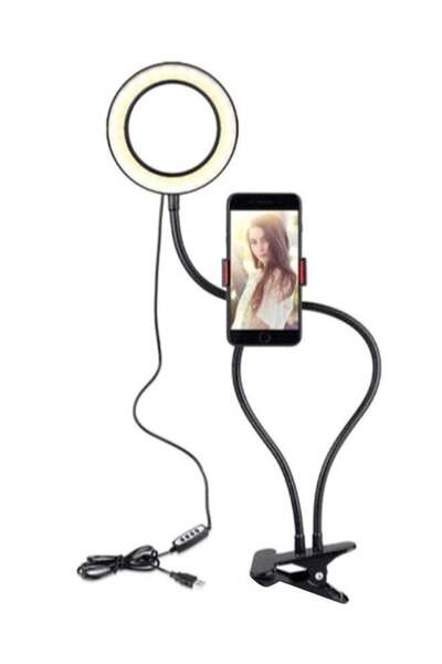 Generic Cell Phone Holder With Selfie Ring Light Black