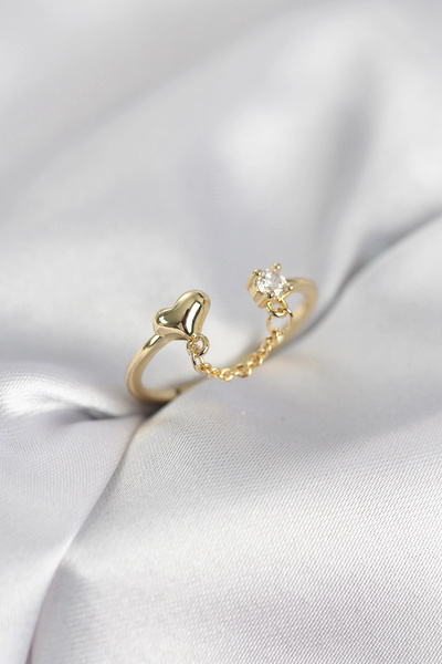 Clariss خاتم نسائي مزين بسلسلة على شكل قلب باللون الذهبي