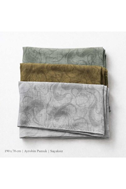 SOLENIA Ayrobin Pamuklu Desenli Tesettür Şal 3’lü Set 190x70 cm