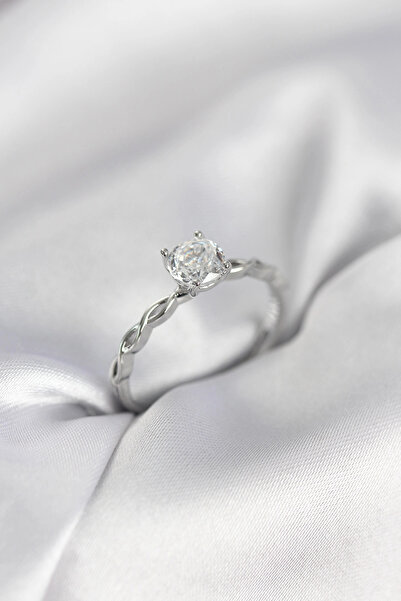 Clariss خاتم نسائي من الفضة اللونية بسلسلة حلزونية موديل حجر الزركون المفرد