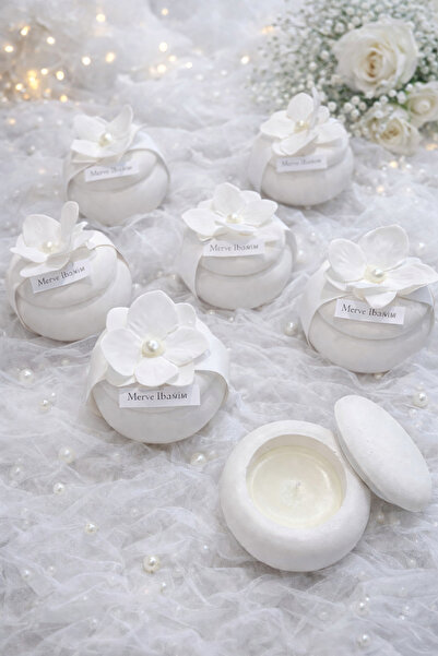 Defne 10 adet ortanca çiçeği detaylı oval yasemin kokulu mumluk. Söz,nişan,ni...