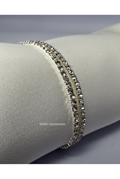 Samu Accessories مجموعة من 2 سوار فولاذي مرن من نوع تام تور - فضي مع كريستال ...