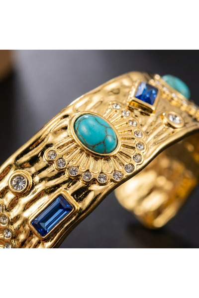 Dorvina 316L Steel Gold Color Antique Vintage Design Zircon Stone Turquoise E...