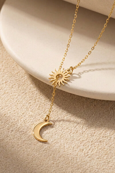 luvee Güneş İçinden Geçen Ay Kolye (925 Ayar Orijinal Gümüş Uç - Altın/Gümüş ...