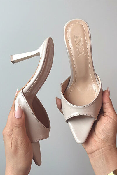 TrendyAnka Kadın Bej Sivri Burunlu Topuklu Sandalet Sivri Burun İnce Sivri Bu...