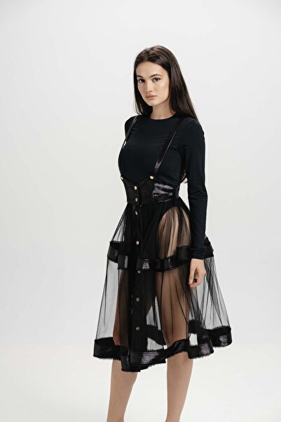 MaisonMika Sundress with unfinished applied bands, front closure with metal s...