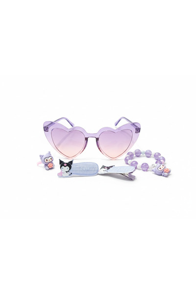 burjalmodah Girls' Fashion Set 2026 - Transparent Heart-Shaped Sunglasses, Pa...