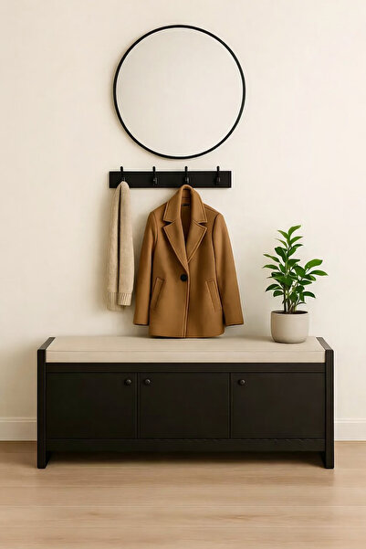 N.zone Wooden storage bench with Cushion - entryway shoe cabinet (120×40×52 cm)