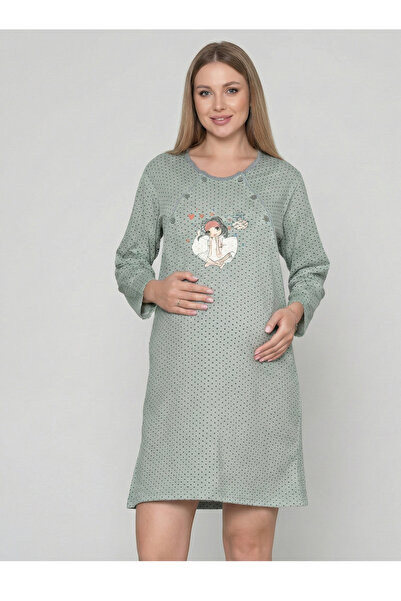 embody Maternity Nightdress cotton, nursing opening grey greenish 3051